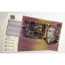 AUSTRALIA 1967 . FIVE 5 DOLLARS BANKNOTES . COOMBS/RANDALL . CONSECUTIVE FOUR